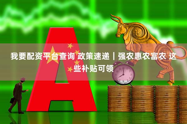 我要配资平台查询 政策速递|强农惠农富农 这些补贴可领